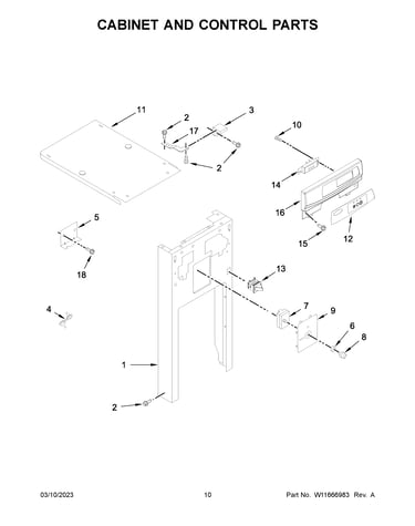 Cabinet and control parts