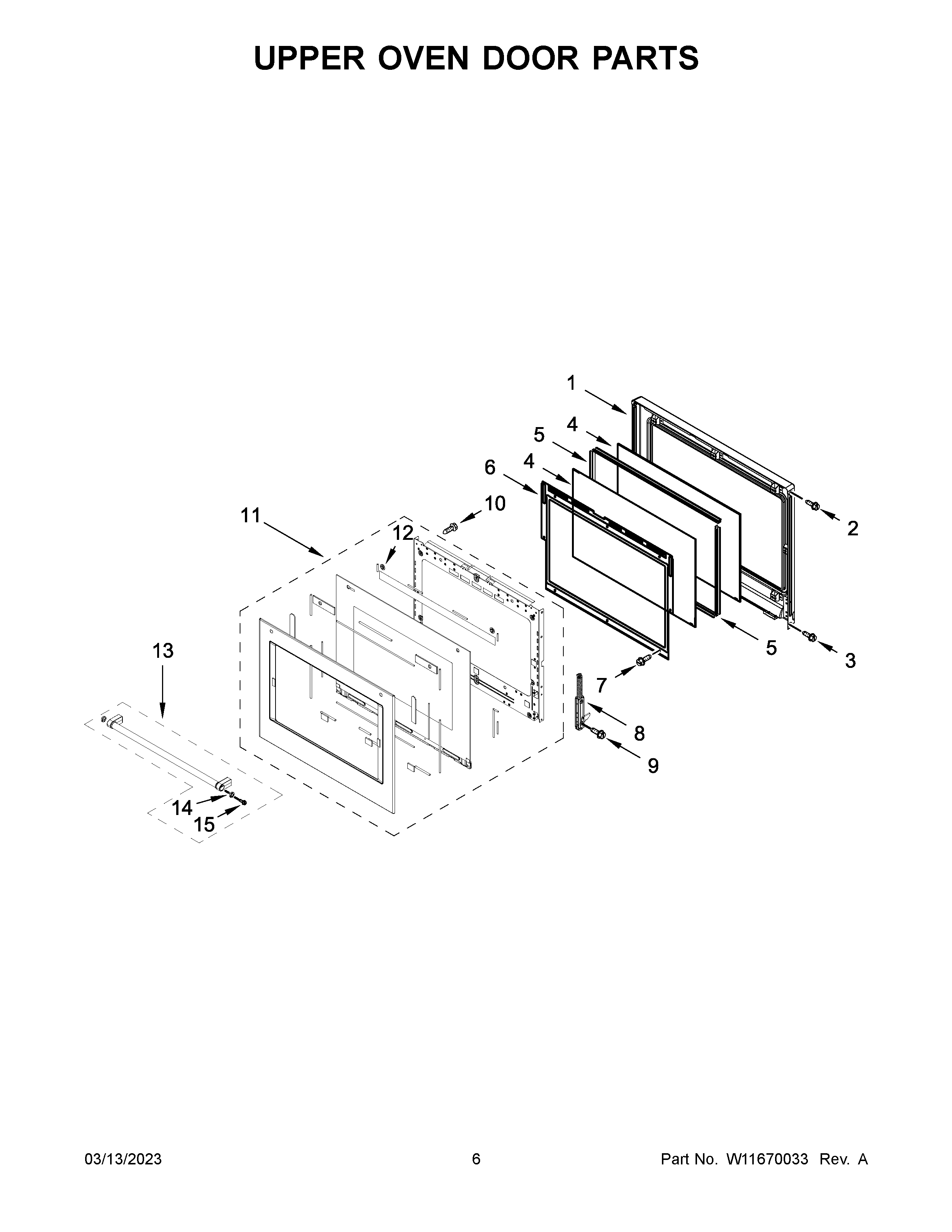 Upper oven door parts
