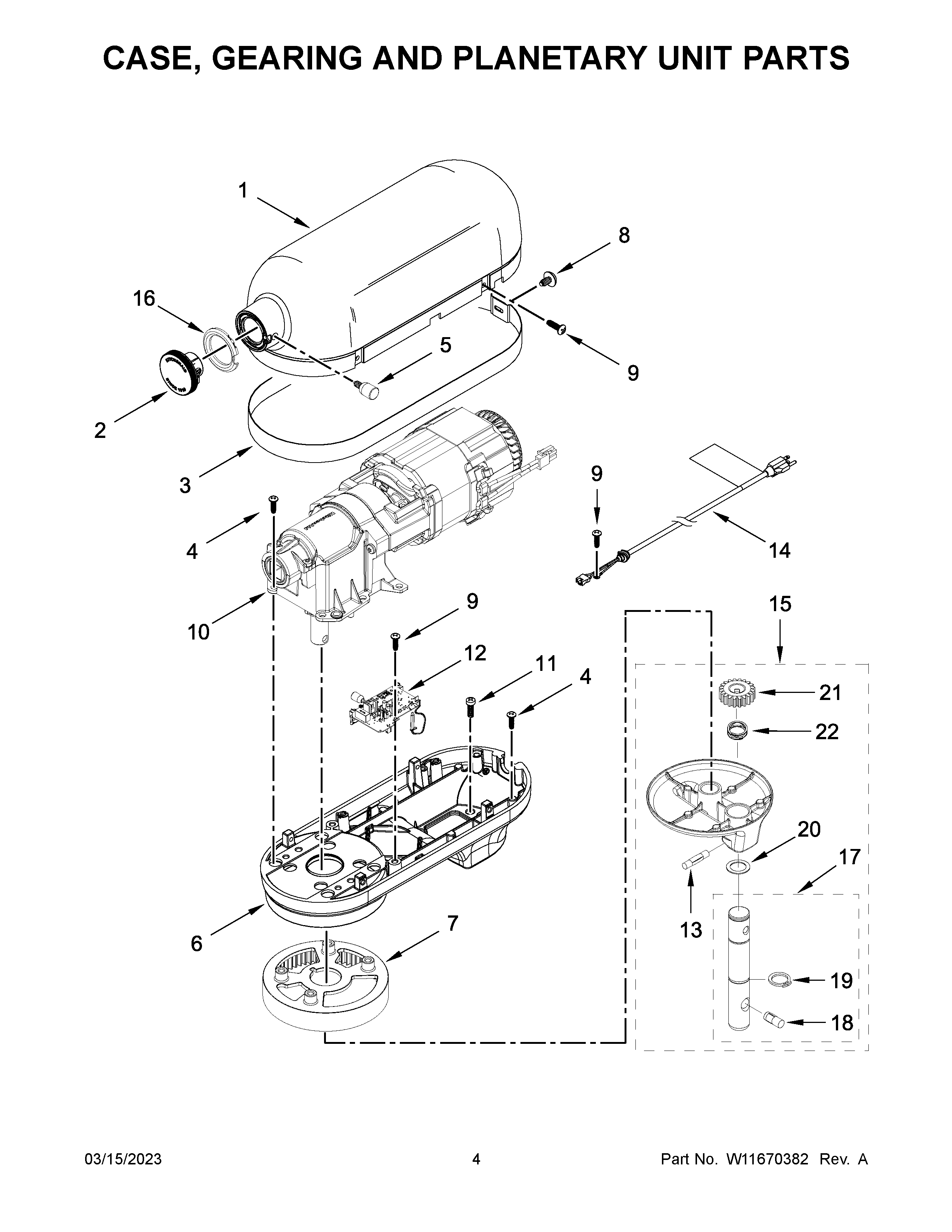 Case, gearing and planetary unit parts