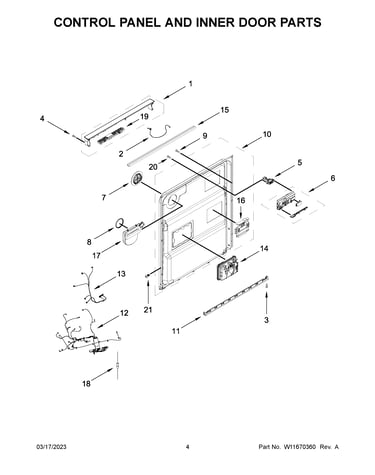 Control panel and inner door parts