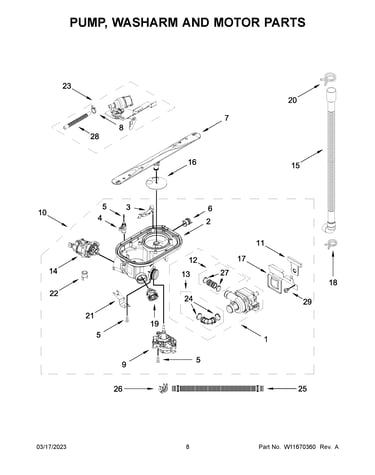 Pump, washarm and motor parts