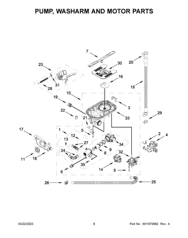 Pump, washarm and motor parts