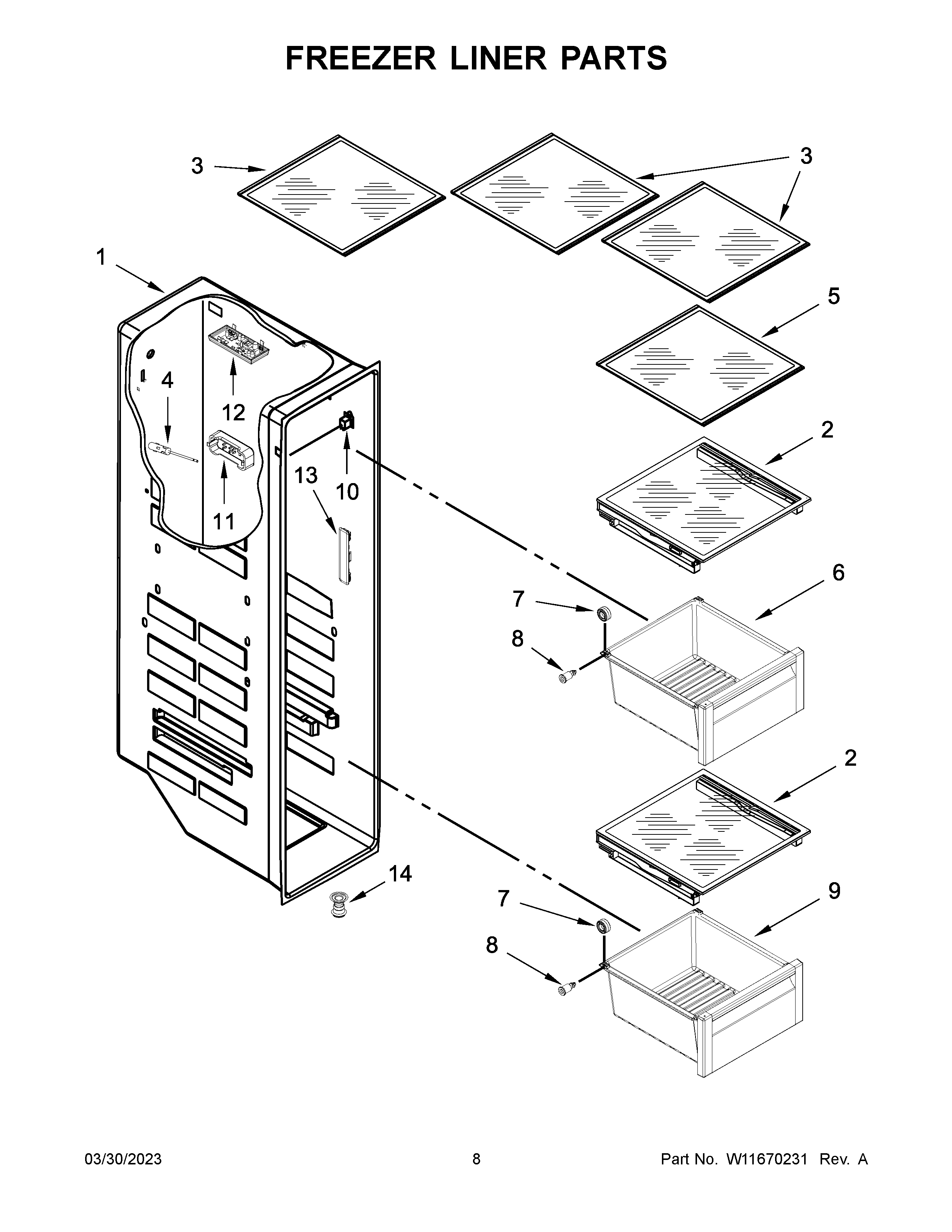 Freezer liner parts