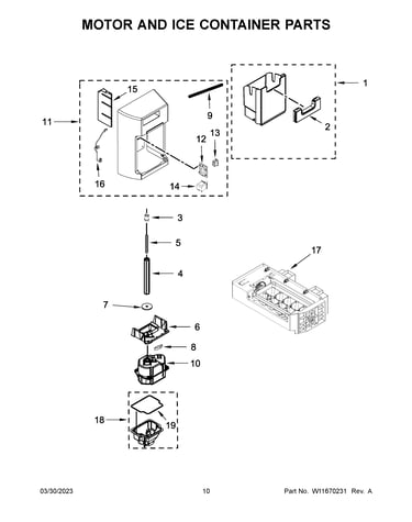 Motor and ice container parts