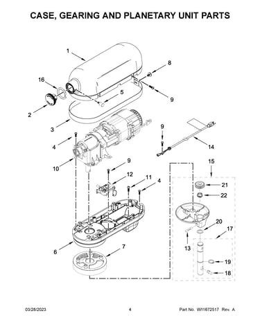 Case, gearing and planetary unit parts