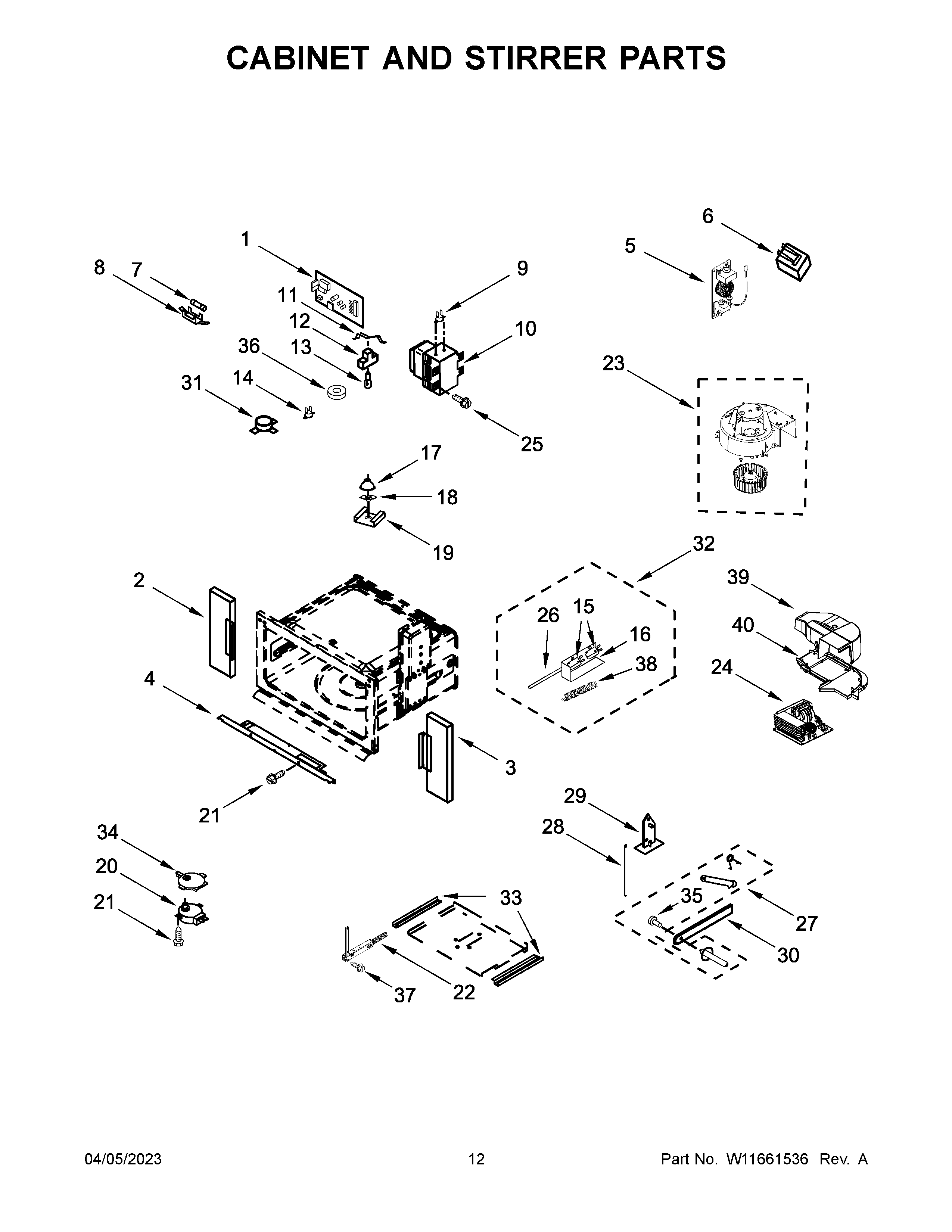 Cabinet and stirrer parts