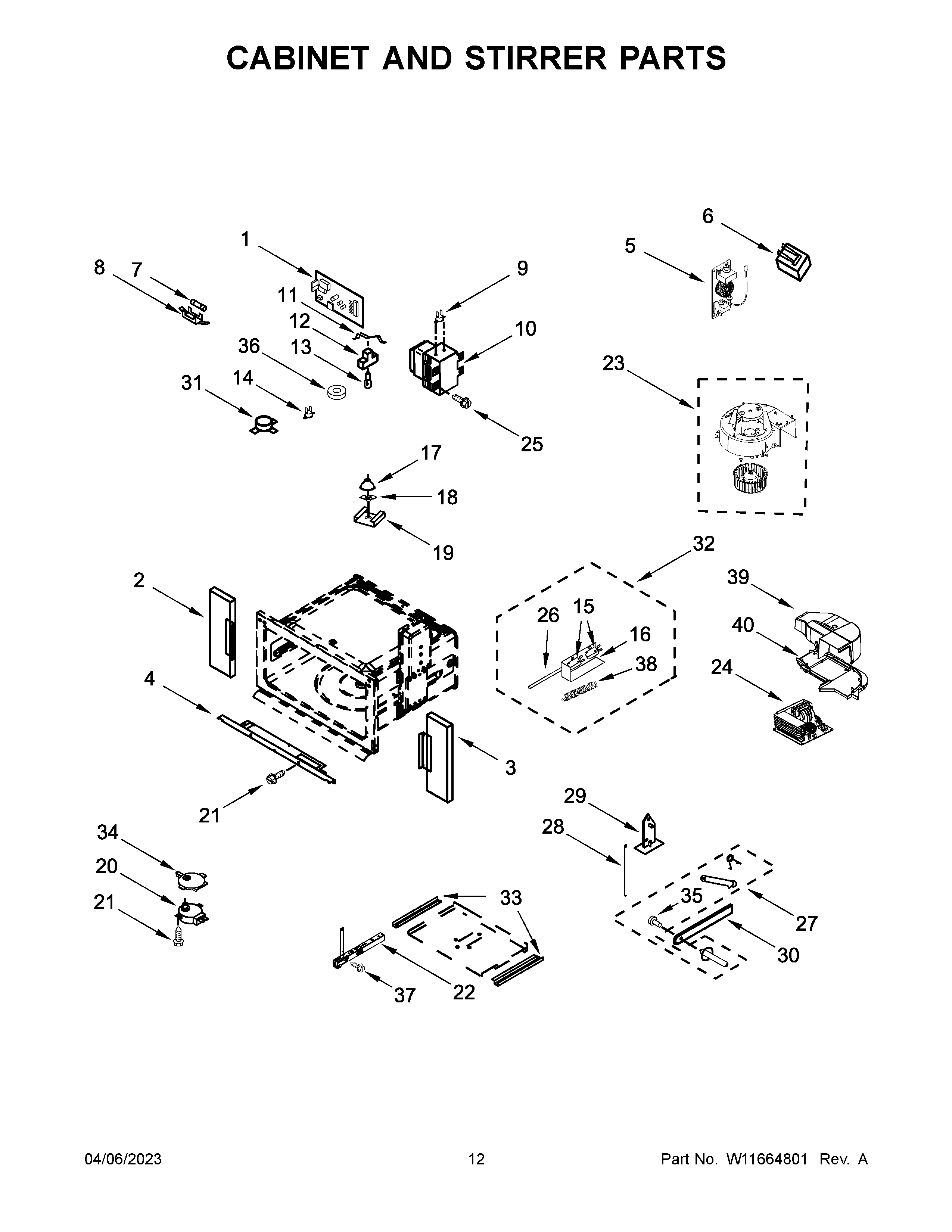 Cabinet and stirrer parts