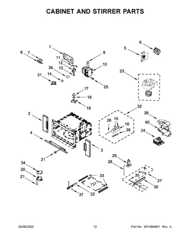 Cabinet and stirrer parts
