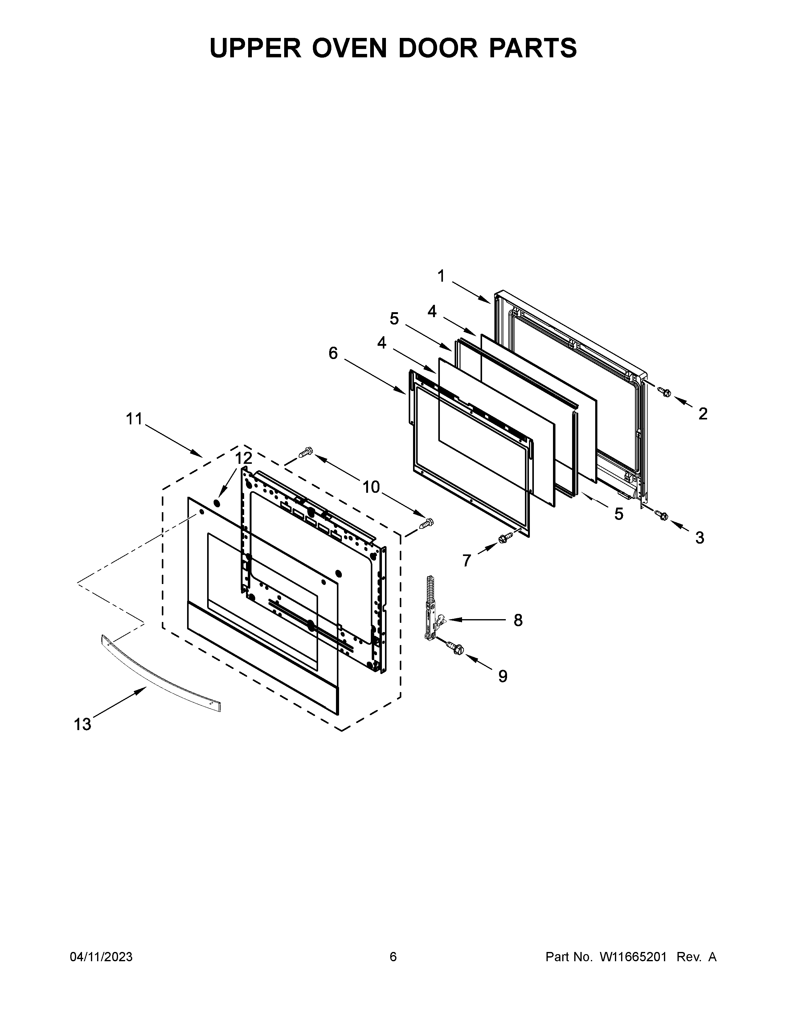 Upper oven door parts