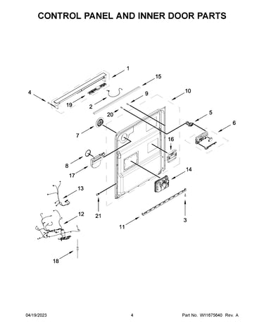 Control panel and inner door parts