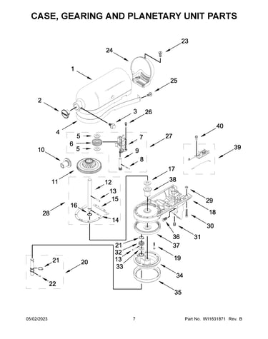 Case, gearing and planetary unit parts