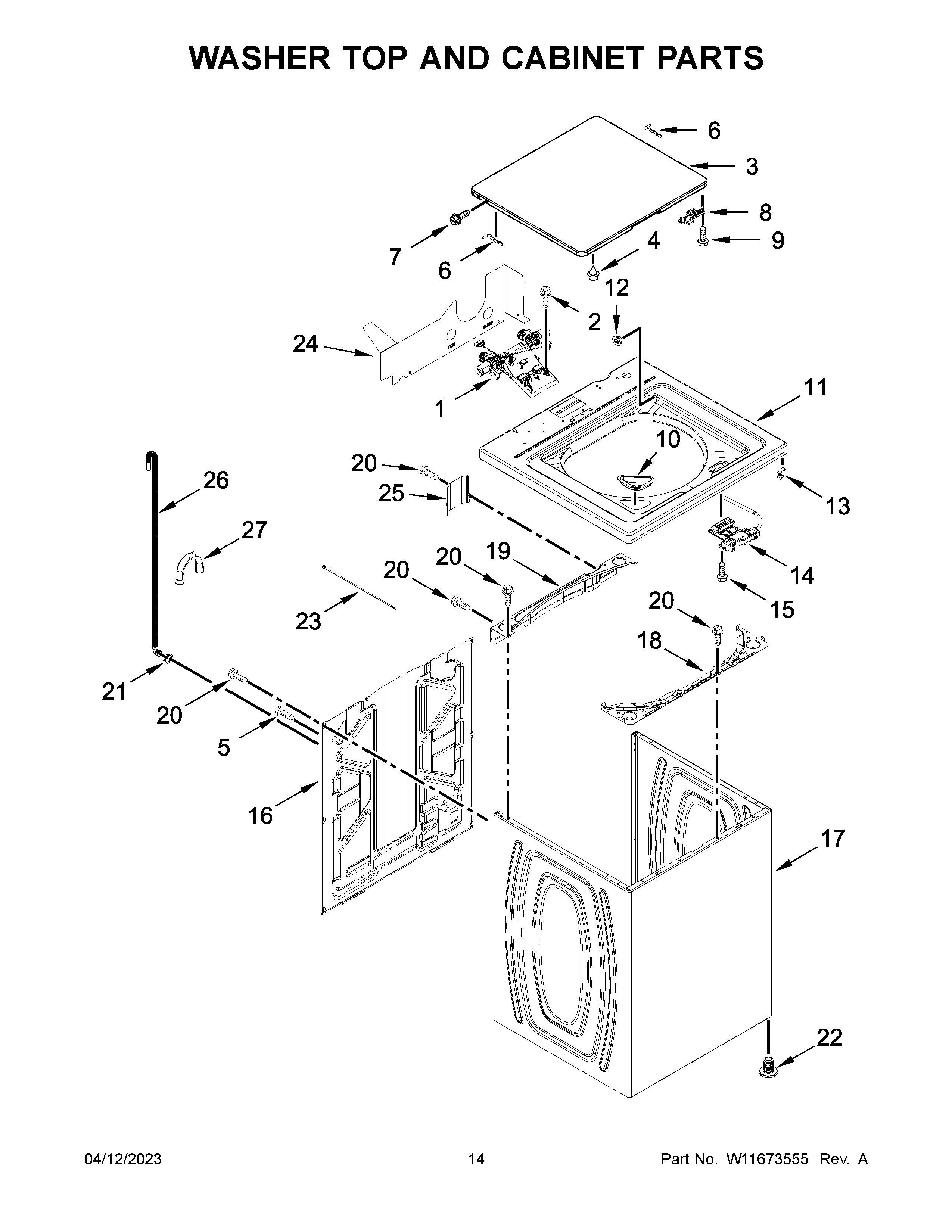 Washer top and cabinet parts