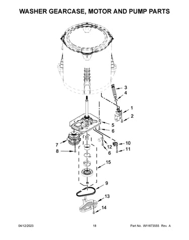 Washer gearcase, motor and pump parts