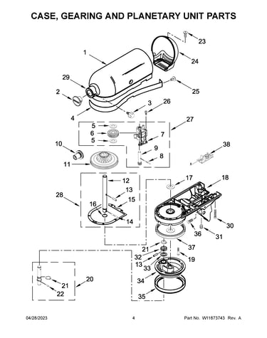 Case, gearing and planetary unit parts