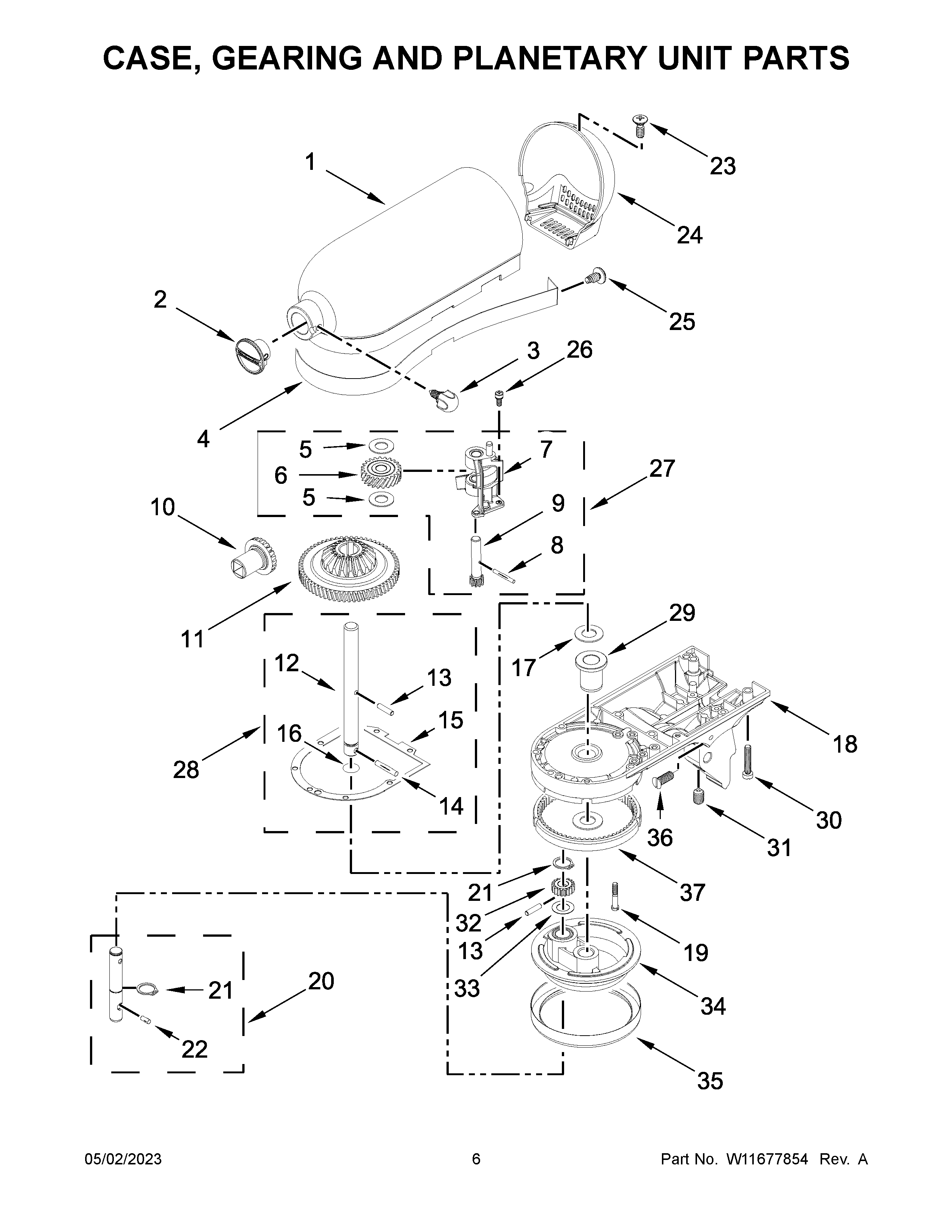 Case, gearing and planetary unit parts