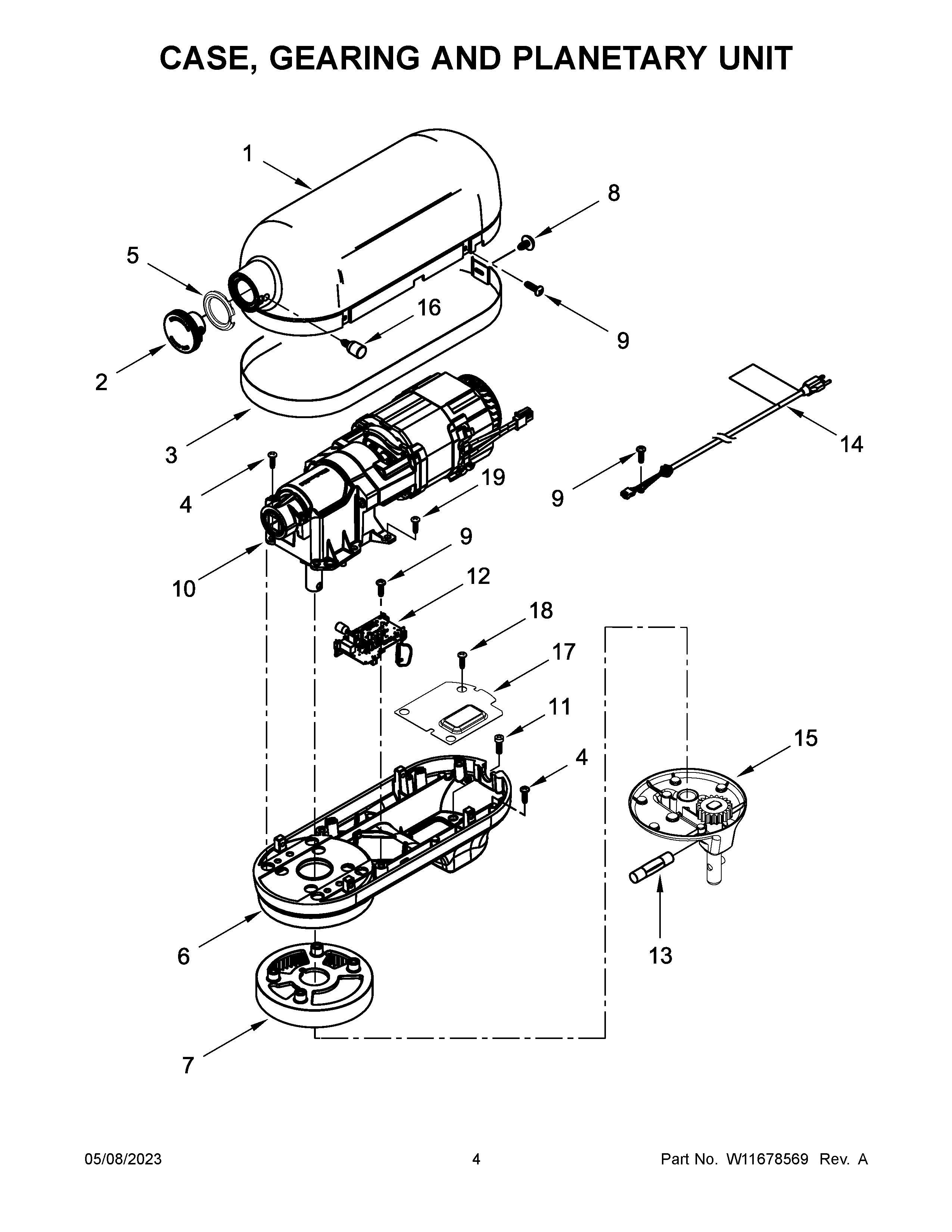 Case, gearing and planetary unit