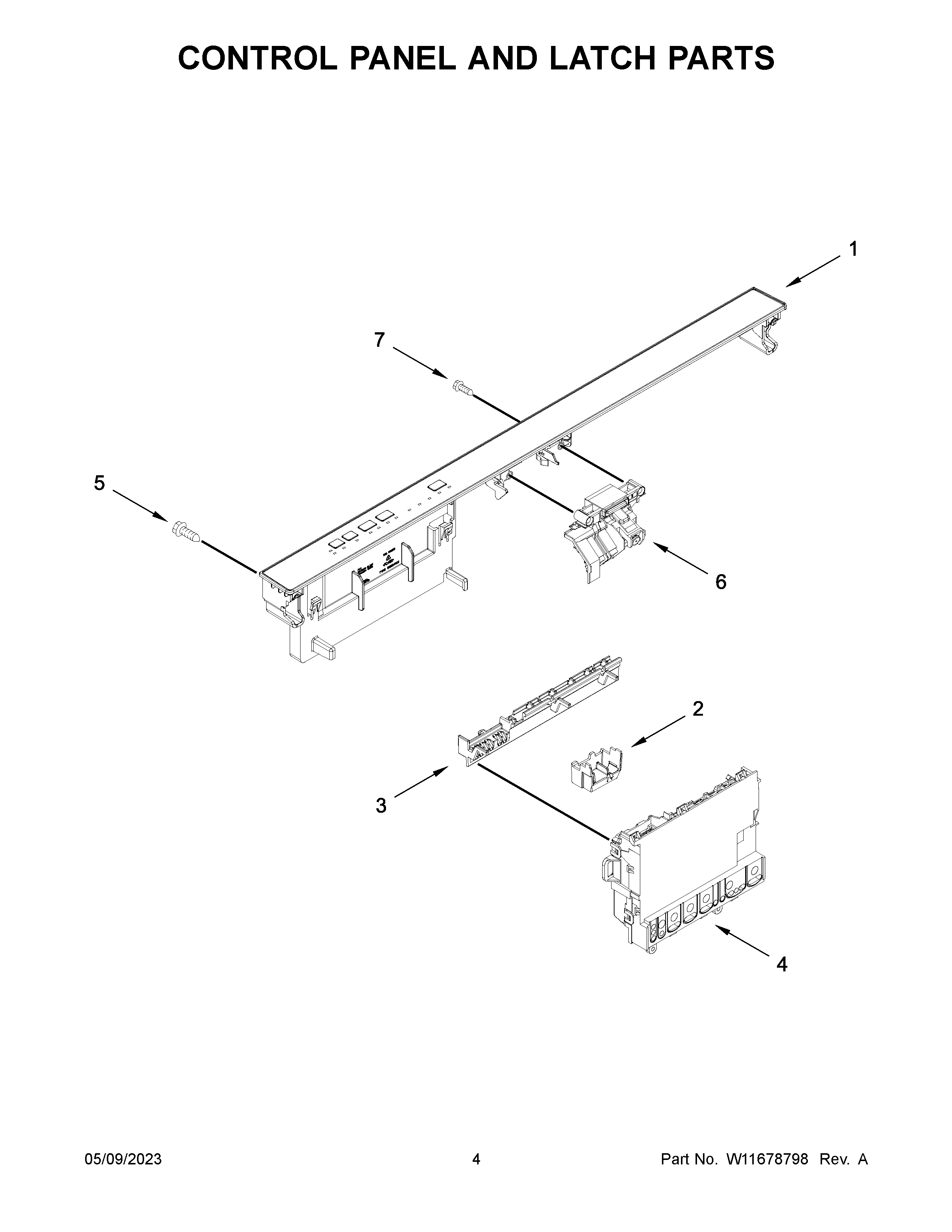 Control panel and latch parts