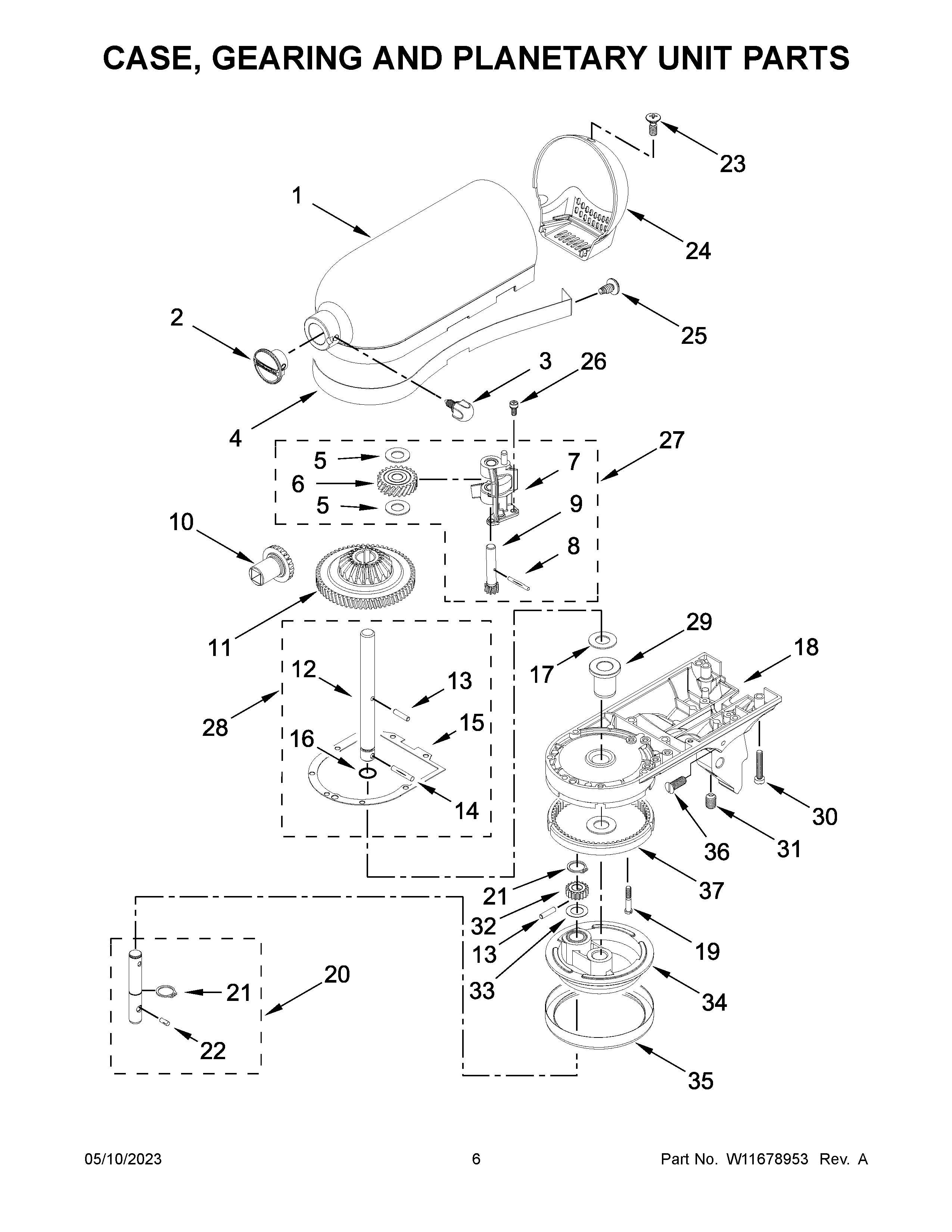 Case, gearing and planetary unit parts