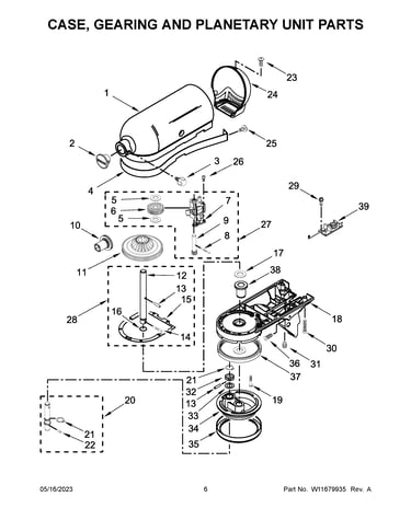 Case, gearing and planetary unit parts