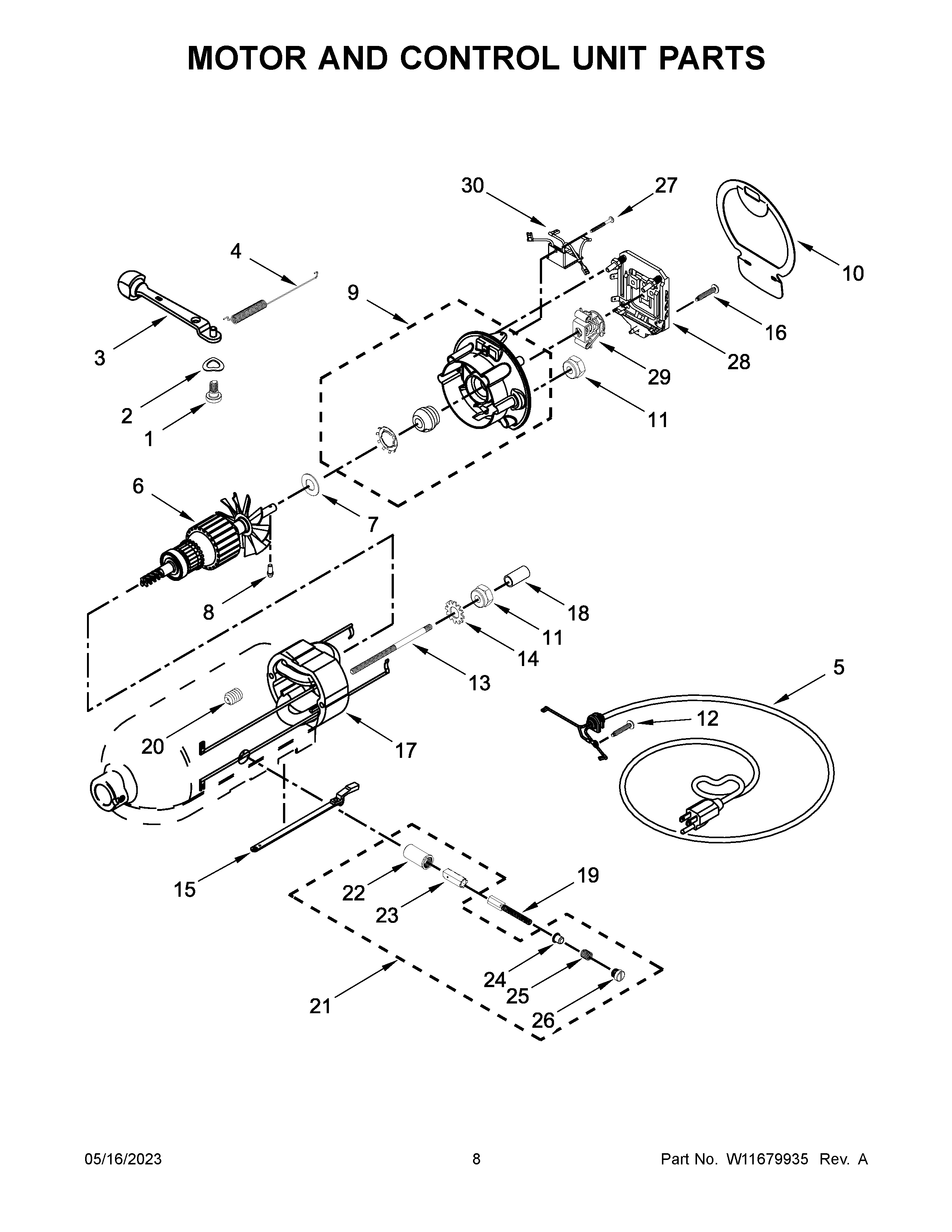 Motor and control unit parts