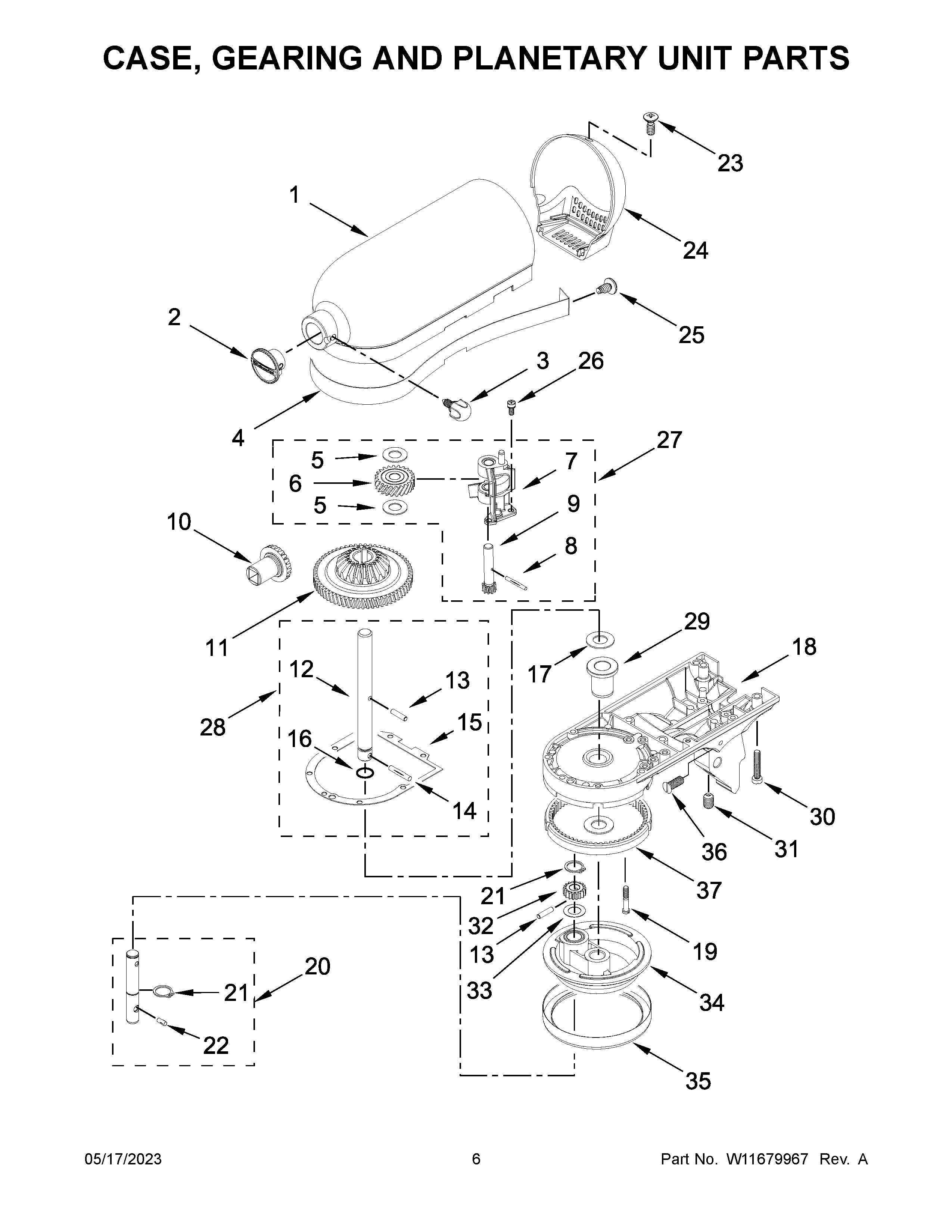 Case, gearing and planetary unit parts