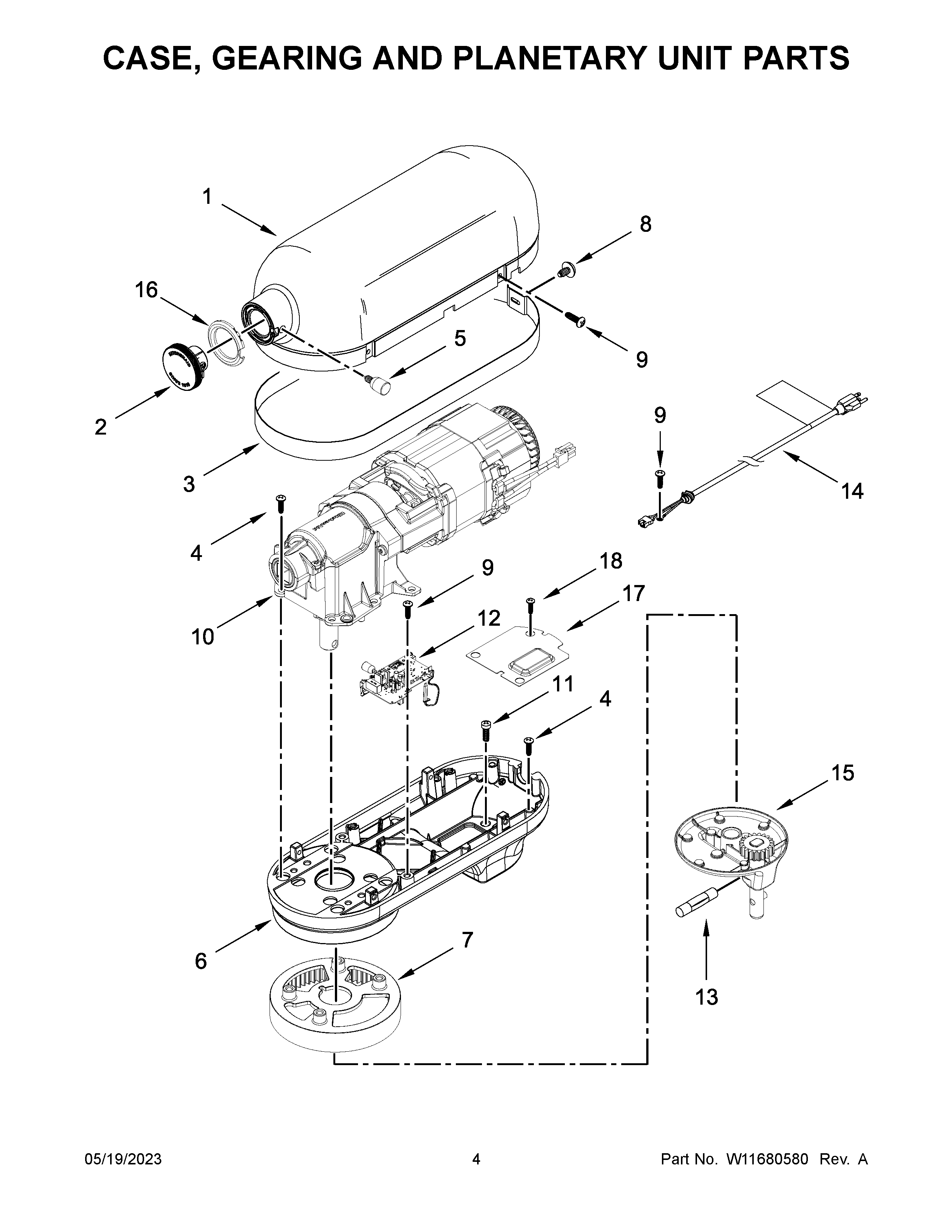 Case, gearing and planetary unit parts