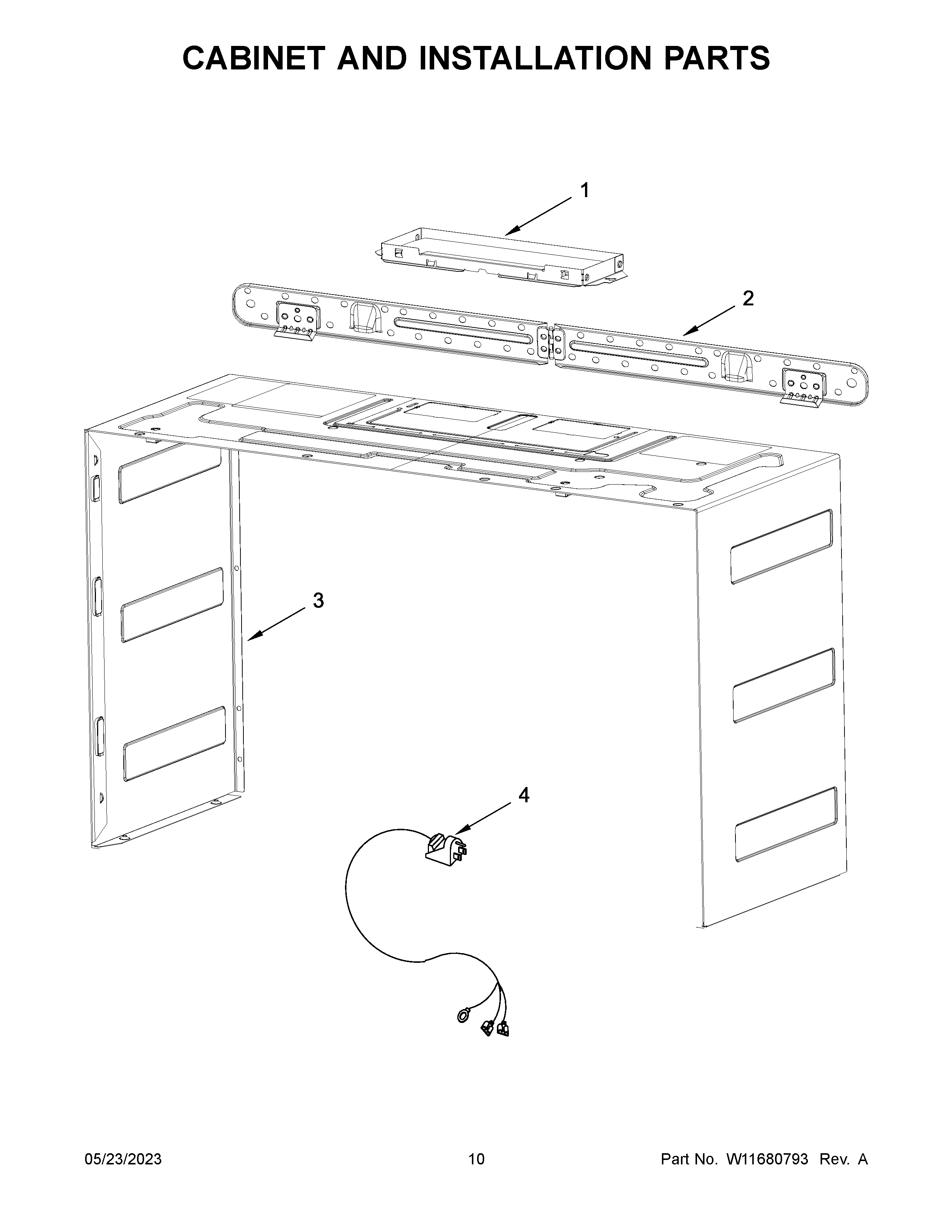 Cabinet and installation parts