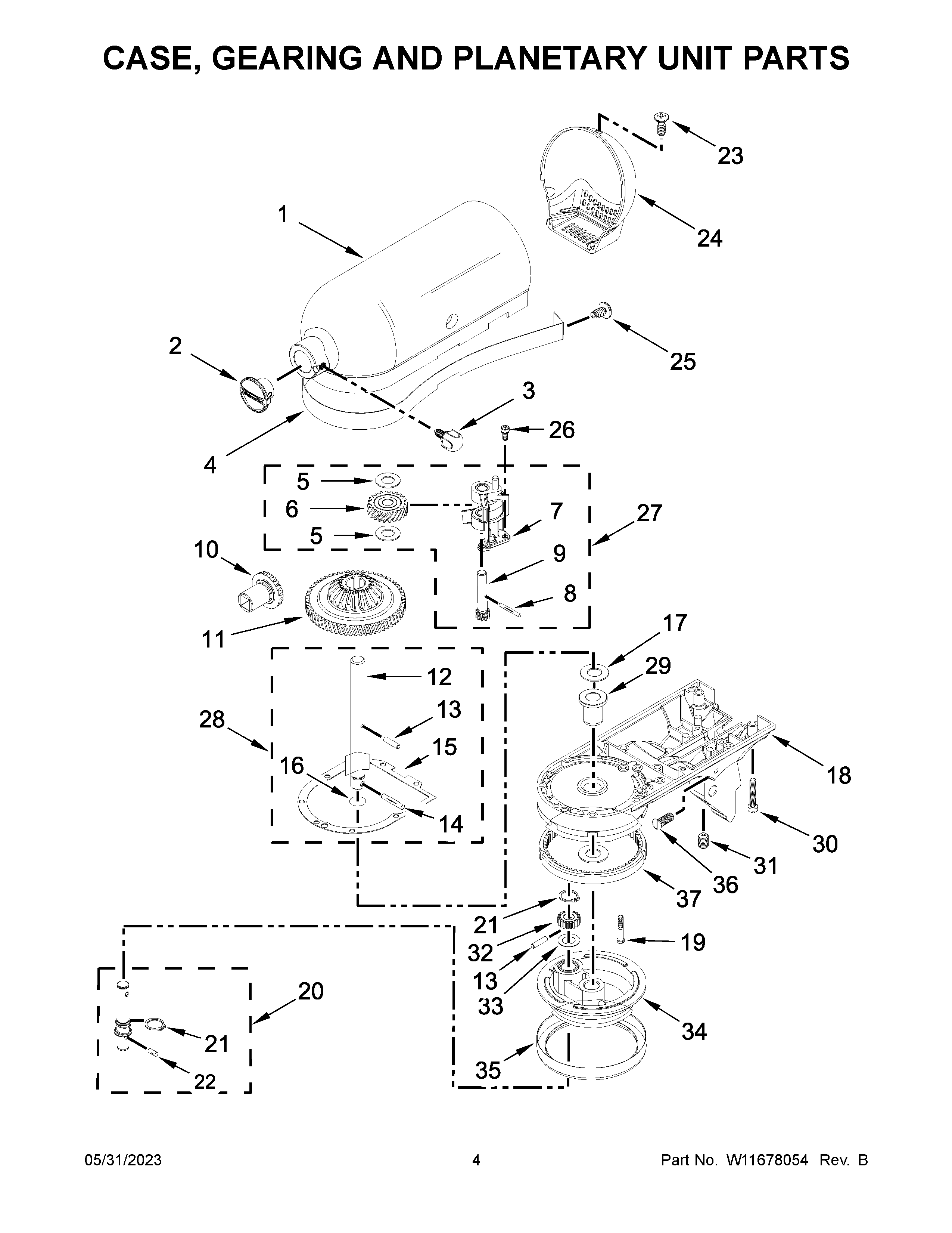 Case, gearing and planetary unit parts