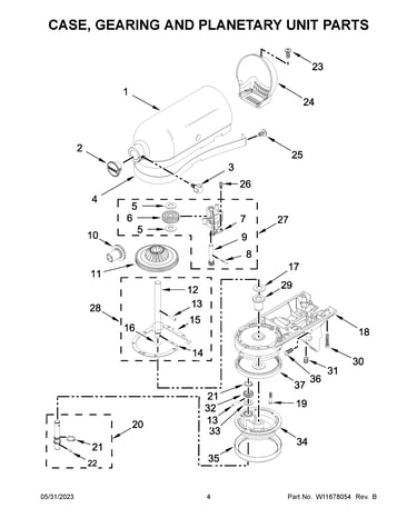 Case, gearing and planetary unit parts