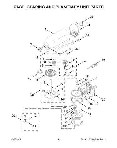 Case, gearing and planetary unit parts
