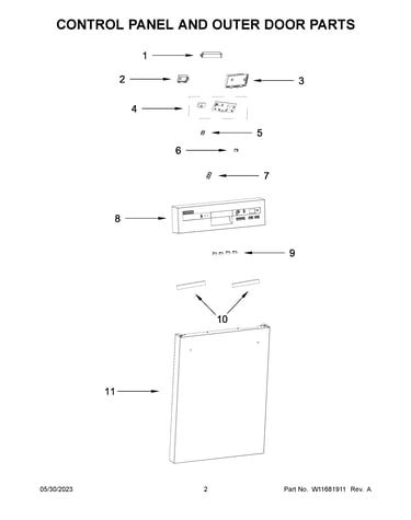 Control panel and outer door parts