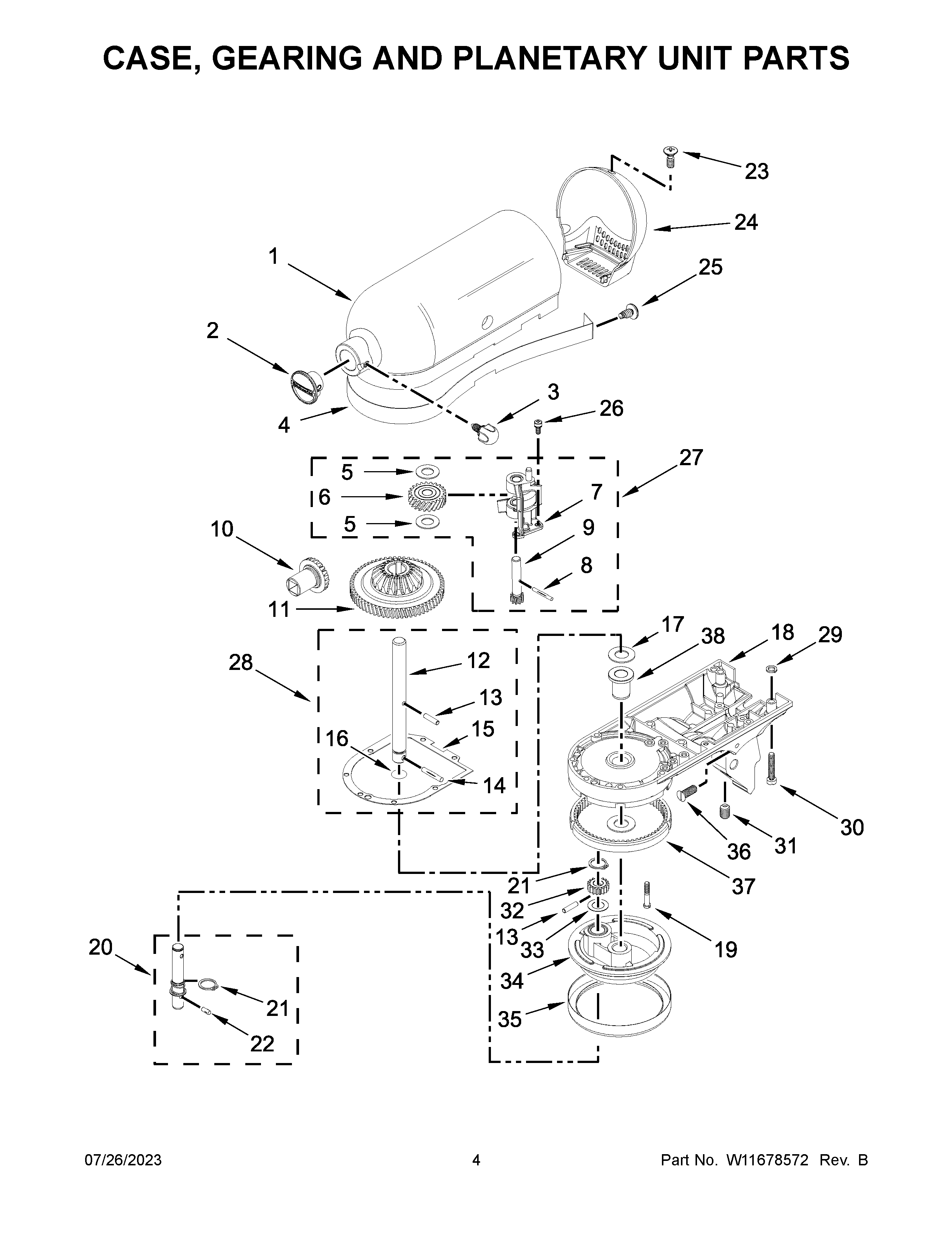 Case, gearing and planetary unit parts