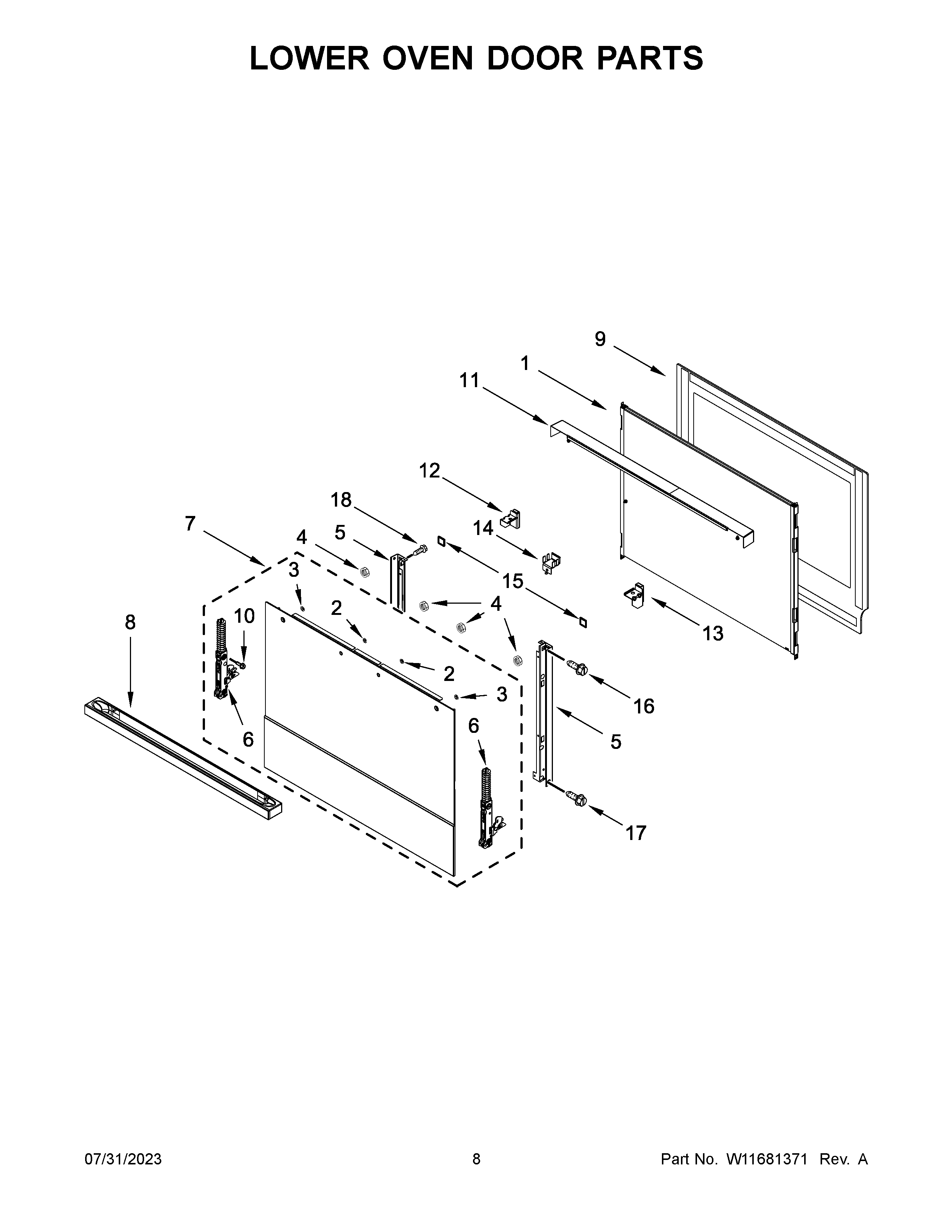Lower oven door parts