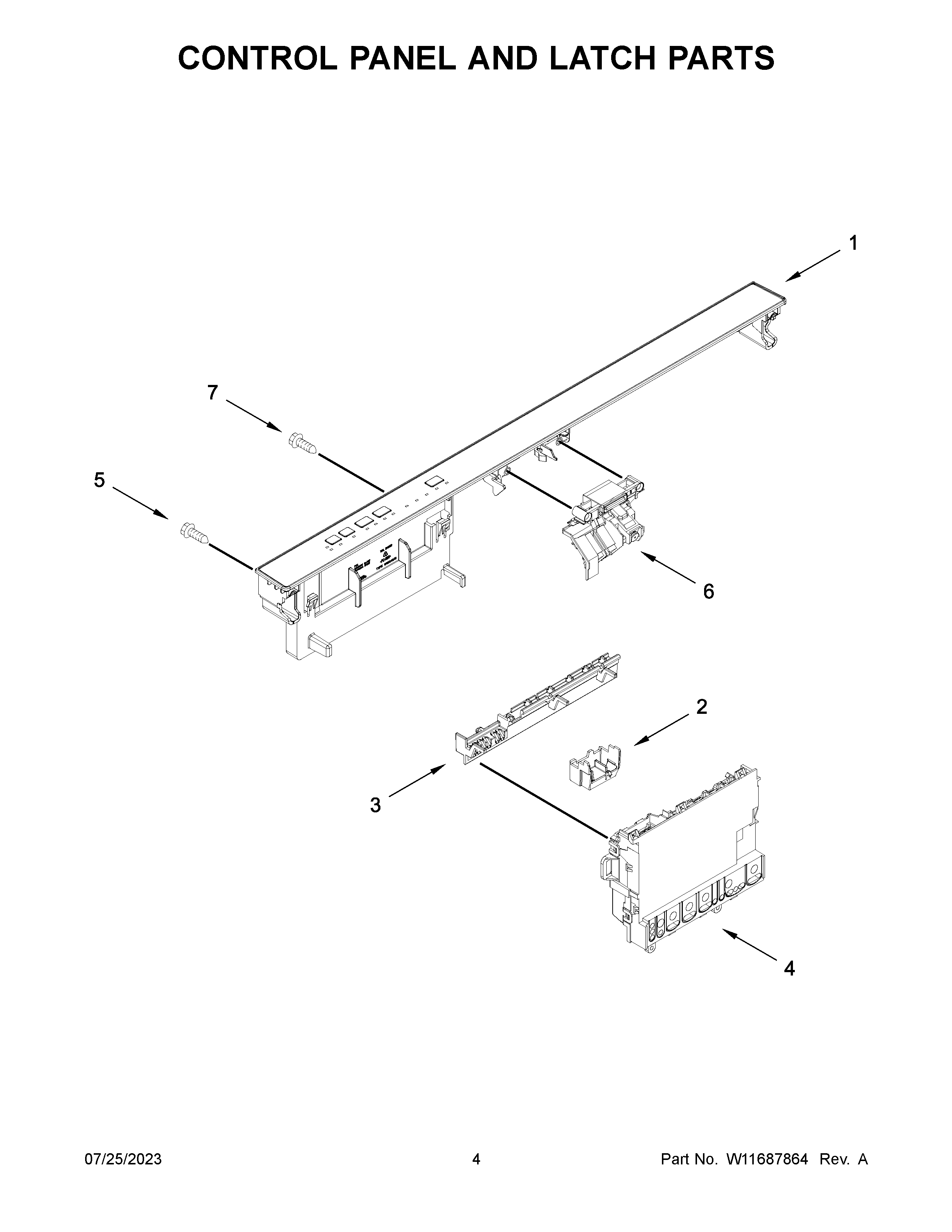 Control panel and latch parts
