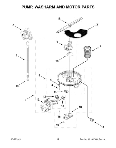Pump, washarm and motor parts