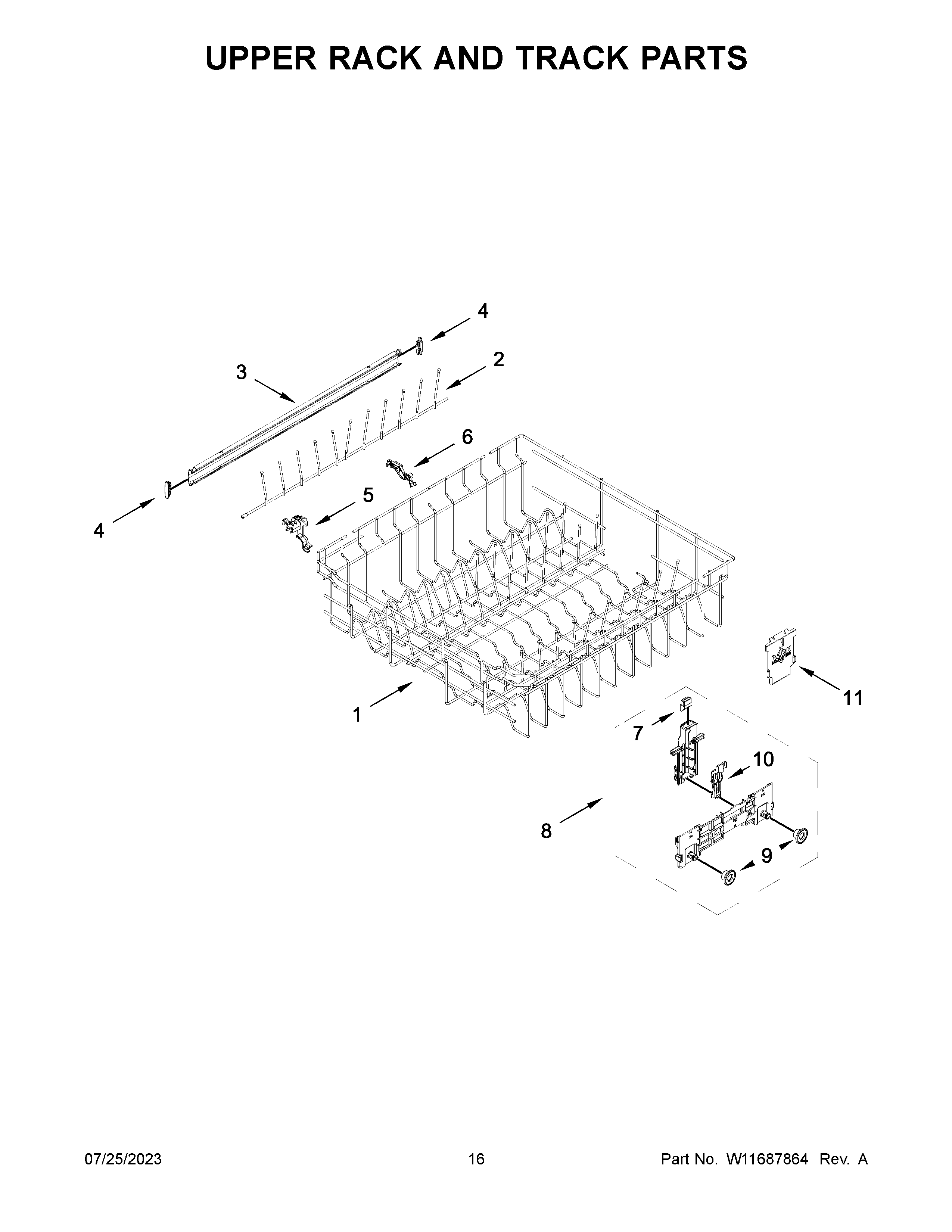 Upper rack and track parts