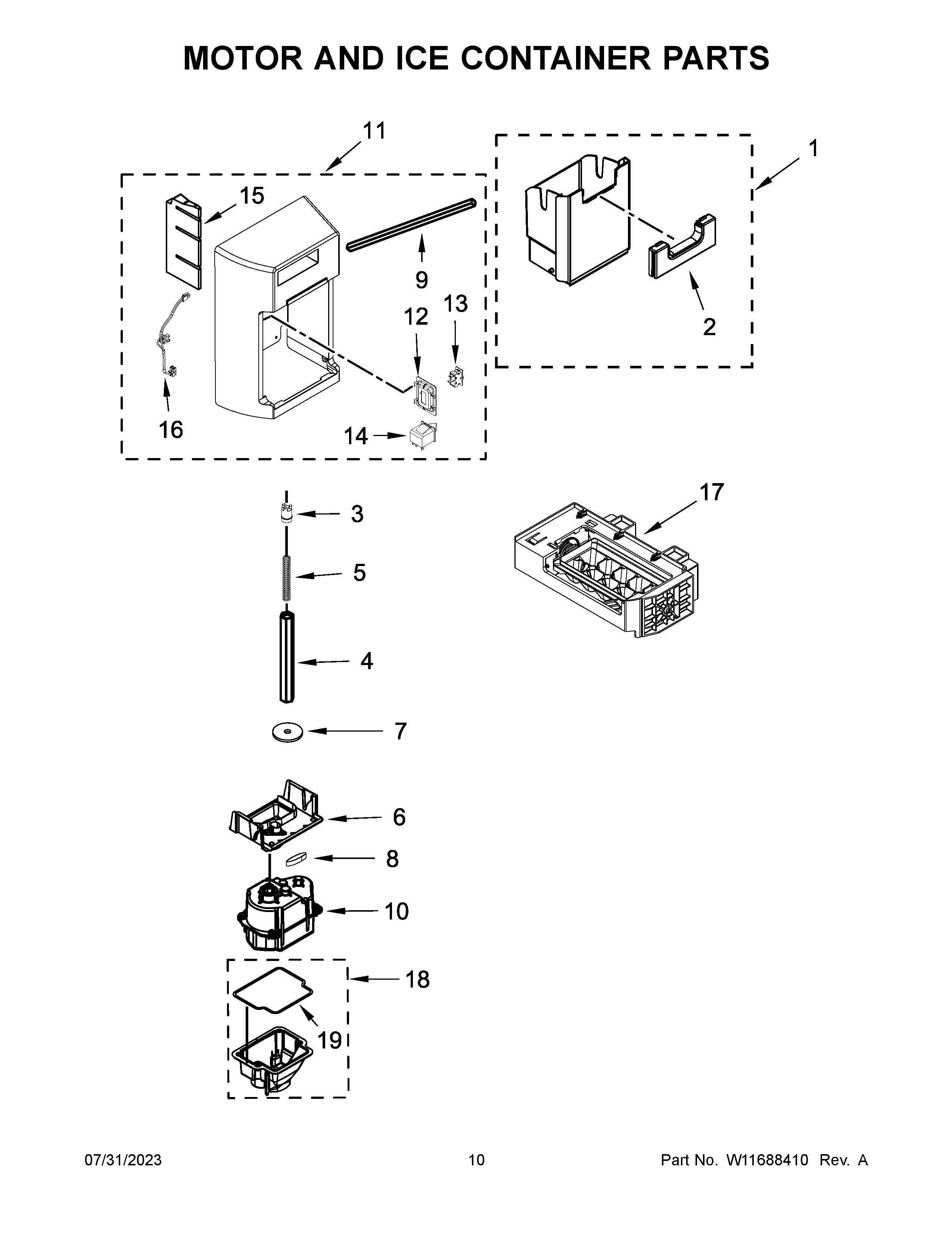 Motor and ice container parts