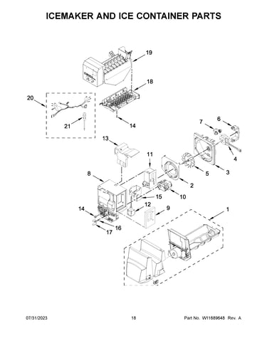 Icemaker and ice container parts