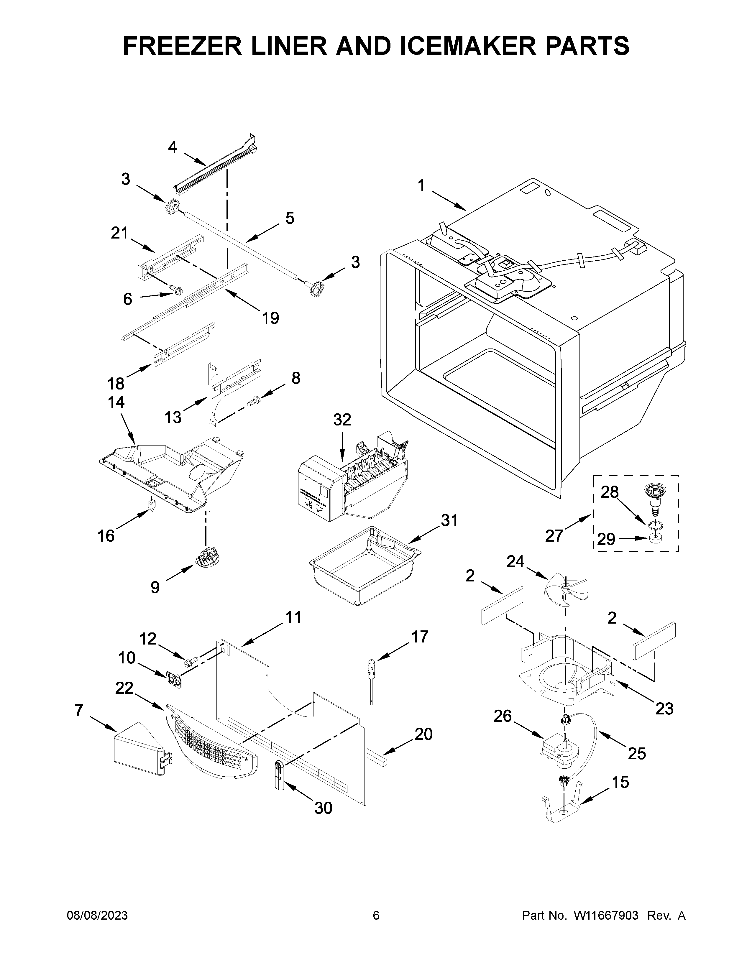 FREEZER LINER AND ICEMAKER PARTS