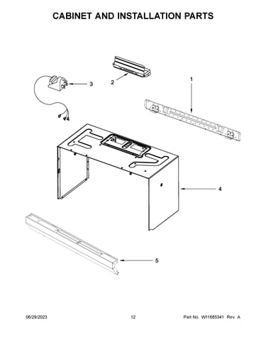 Cabinet and installation parts