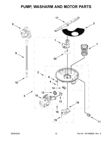 Pump, washarm and motor parts