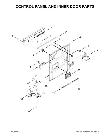Control panel and inner door parts