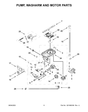 Pump, washarm and motor parts