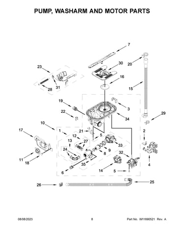 Pump, washarm and motor parts