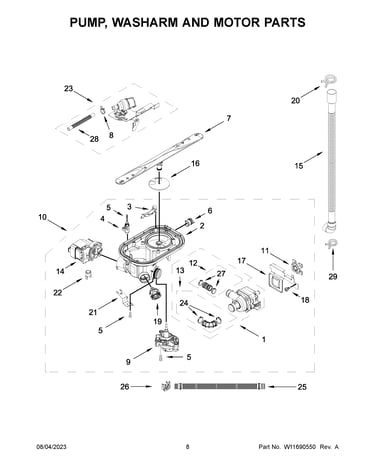 Pump, washarm and motor parts