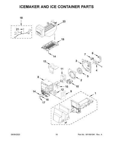 Icemaker and ice container parts