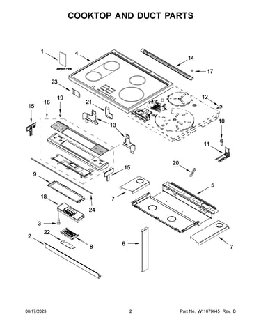 Cooktop and duct parts
