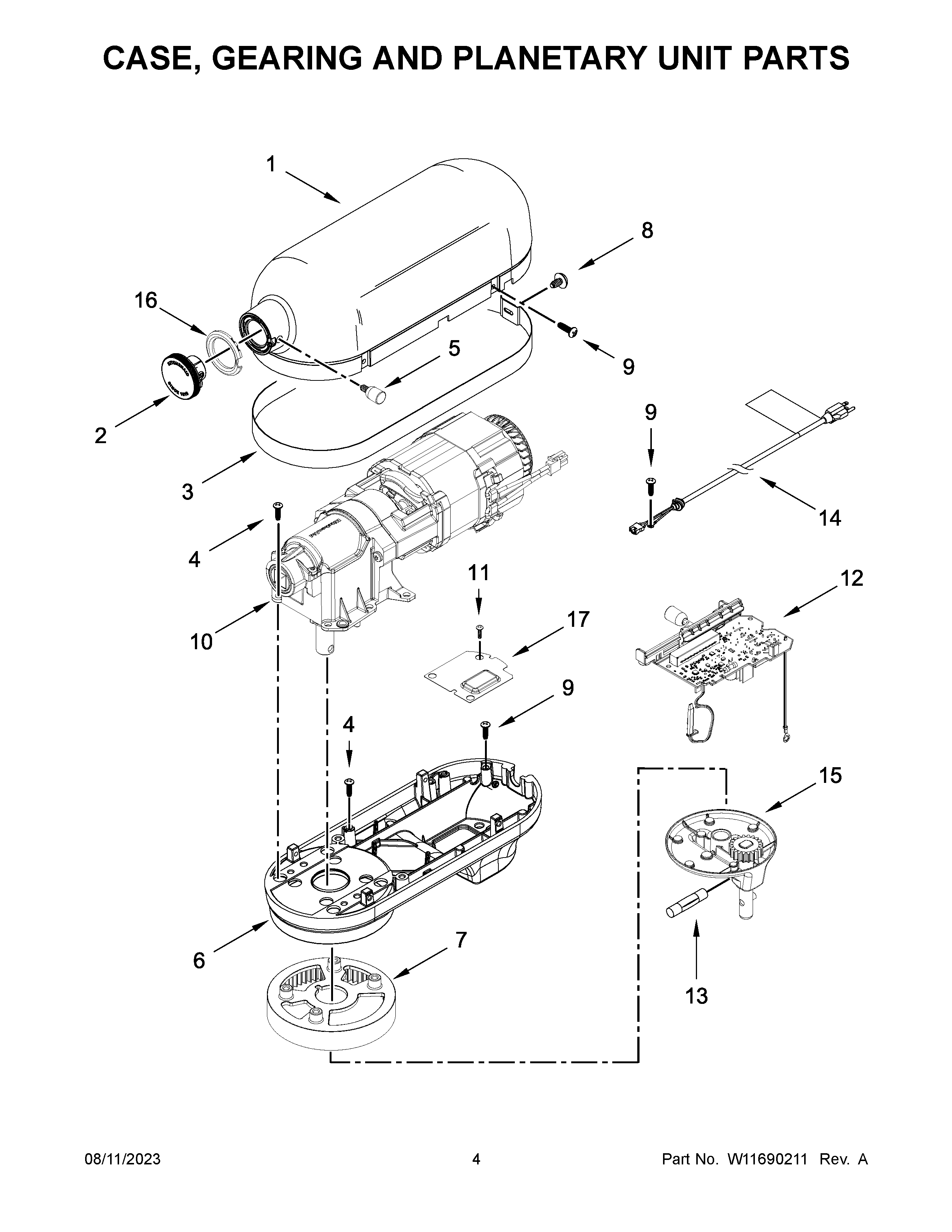 Case, gearing and planetary unit parts