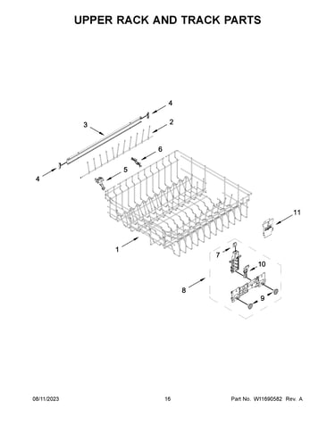 Upper rack and track parts