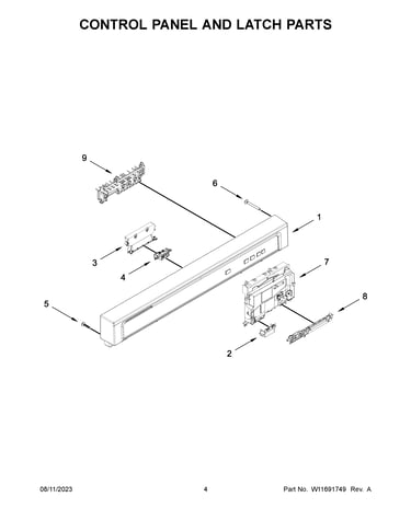 Control panel and latch parts